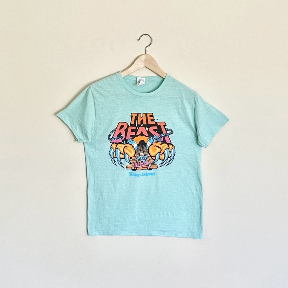 Kings Island The Beast 40th Anniversary Aqua Rollercoaster T Shirt Adult Medium